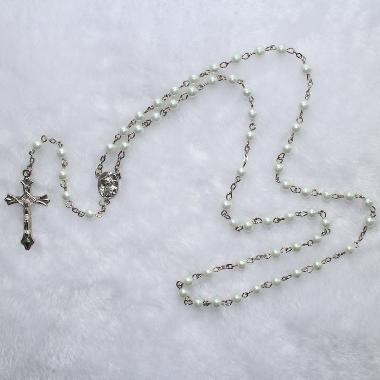 6mm Glass imitation pearl Rosaries beads with cross (CR002)