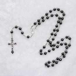8mm Hematite wooden rosary beads with cross (CR169)