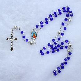 6mm Blue Glass Beads Rosary with Cross (CR173)