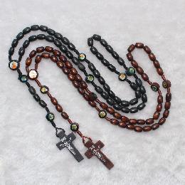 10*6mm pine wood knot rosary beads necklace (CR305)