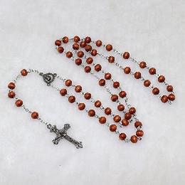 7mm religious brown wood rosary beads(CR348)