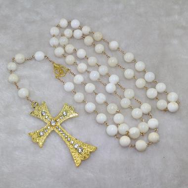 12mm religious saint white shell chain rosary (CR359)