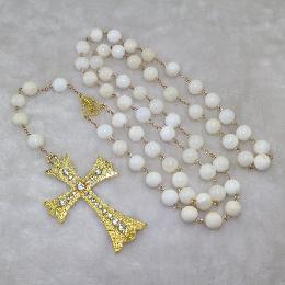 12mm religious saint white shell chain rosary (CR359)