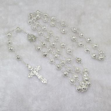 8mm Silver Plated hollow Metal Rosary beads(CR379)
