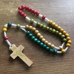 6mm Wood rosary beads jesus cross pendant necklace (CR404)