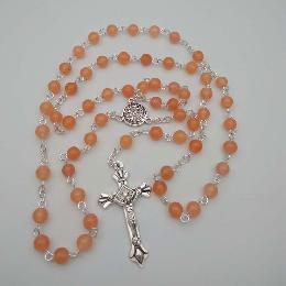 6mm Stone Bead Prayer Cross Chain Rosary Necklace (CR413)