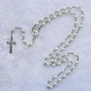 6mm Glass imitation pearl rosary beads pope francis (CR117)