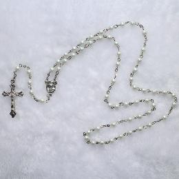 6mm Glass imitation pearl Rosaries beads with cross (CR002)