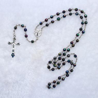 8mm Glass sterling silver rosary beads necklace (CR0124)