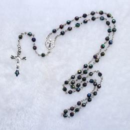 8mm Glass sterling silver rosary beads necklace (CR0124)