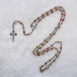4mm Stone rosary beads with large cross (CR155)