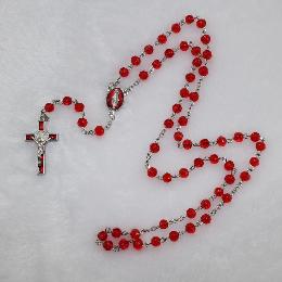 6mm catholic Red Glass Beads Rosaries with Cross (CR163)