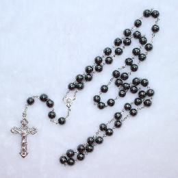 10mm Hematite rosary beads with crucifixion (CR170)