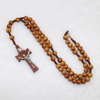 8mm Knotted Wooden Rosary beads with Cross (CR181)