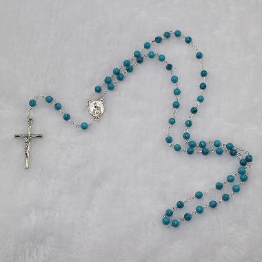 6mm Turquoise Beads Rosary with Cross (CR186)