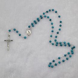 6mm Turquoise Beads Rosary with Cross (CR186)