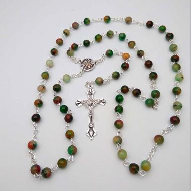 6mm Centerpiece Stone Beads Catholic Rosary (CR415)