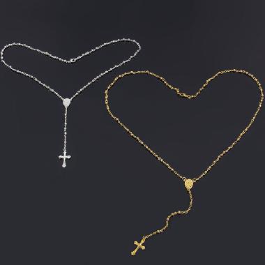 4mm Plastic cross rosary Christian necklace (CR420)