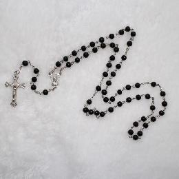 6mm Black Glass Rosaries beads with metal crucifix (CR032)