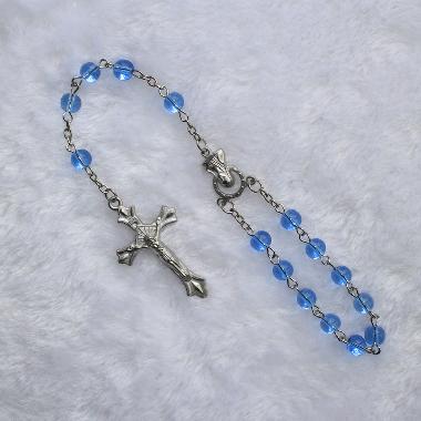 6mm catholic Blue Glass Beaded Car Rosary (CB013)