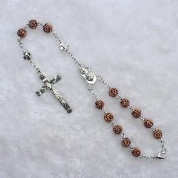 8mm Rose Beads Car Pendant rosary With Cross (CB124)
